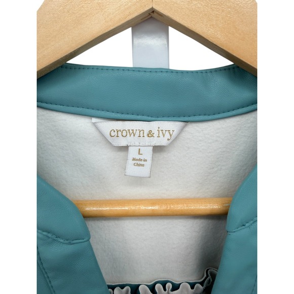 Crown & Ivy Teal Blue Faux Leather Tiered Babydoll Mini Dress Womens Large - Picture 2 of 5